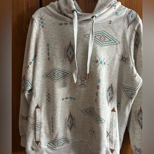 Aztec Patterned Gray Hoodie Sweater